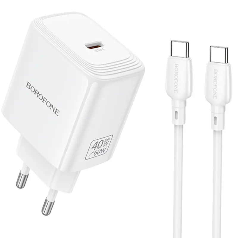 СЗУ Borofone BN33 Fuente PD40W (1USB-C) + кабель Type-C to Type-C, купить оптом с доставкой