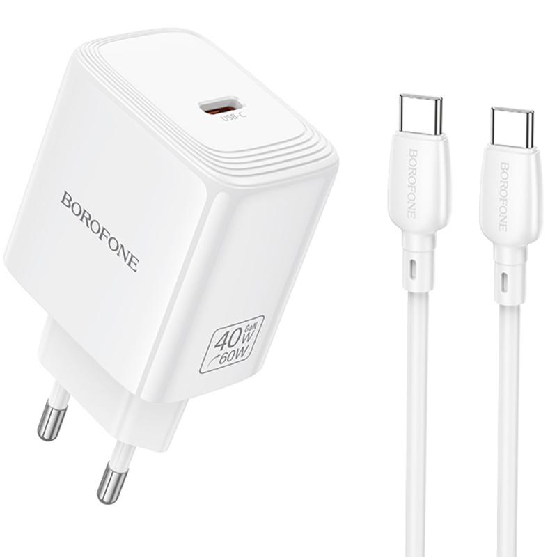 СЗУ Borofone BN33 Fuente PD40W (1USB-C) + кабель Type-C to Type-C на картинке №1
