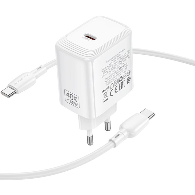 СЗУ Borofone BN33 Fuente PD40W (1USB-C) + кабель Type-C to Type-C на картинке №4