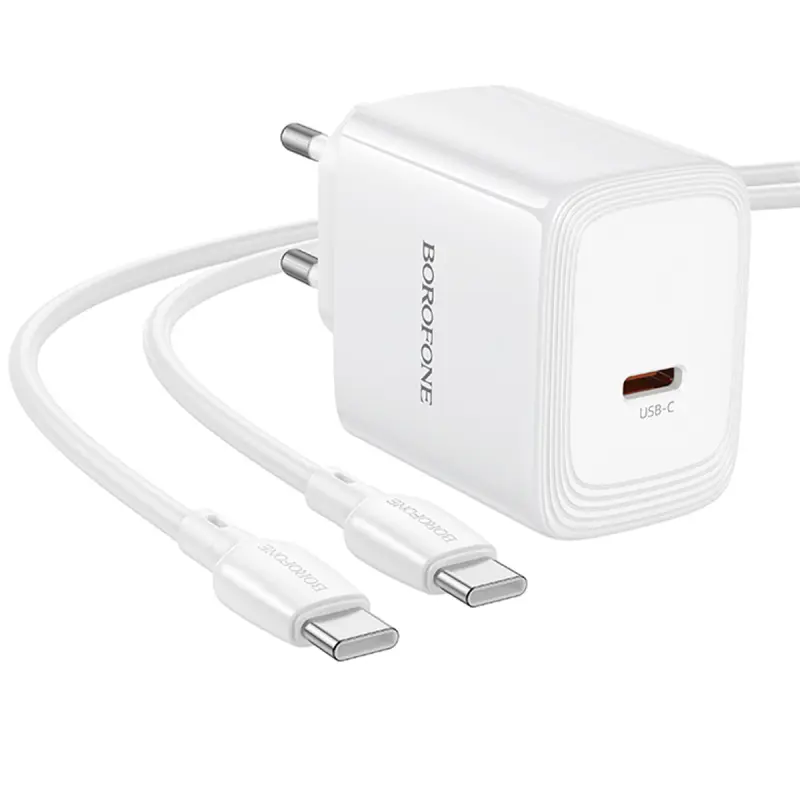 СЗУ Borofone BN33 Fuente PD40W (1USB-C) + кабель Type-C to Type-C, White 4, купить оптом с доставкой