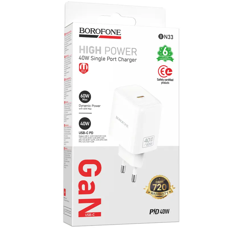 СЗУ Borofone BN33 Fuente PD40W (1USB-C), White 1, купить оптом с доставкой