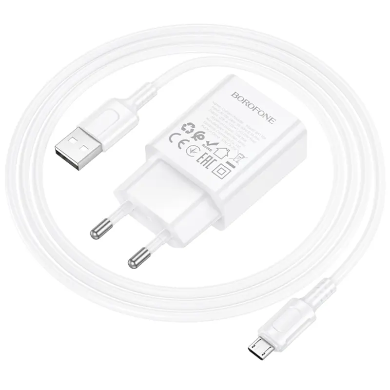 МЗП Borofone BA110A Lemi 7.5W (1USB-A) + кабель USB to MicroUSB, White 2, купити оптом з доставкою