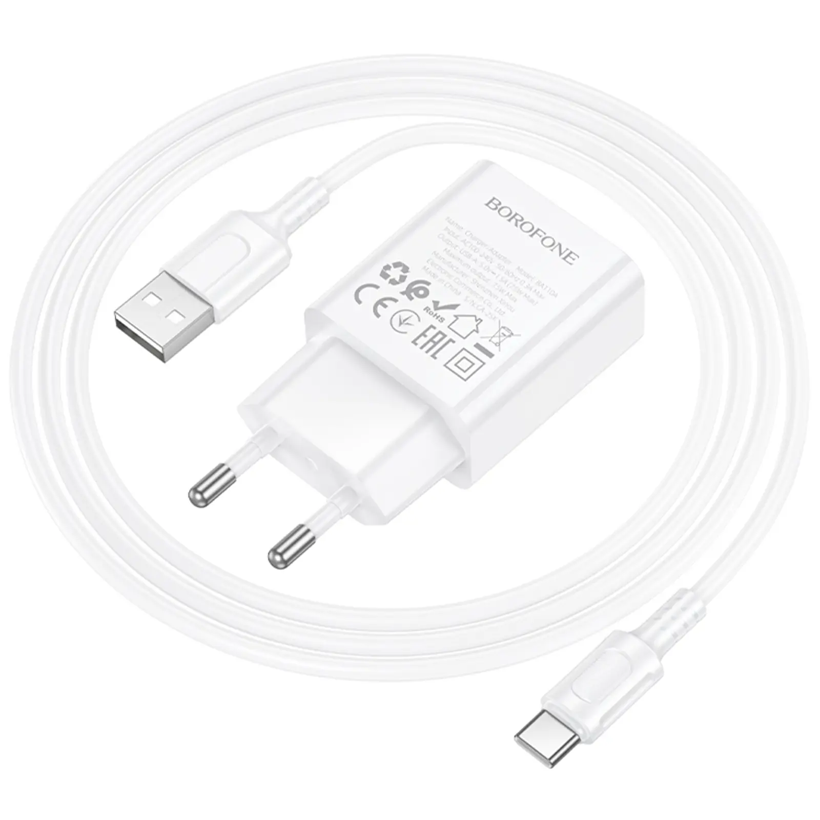 СЗУ Borofone BA110A Lemi 7.5W (1USB-A) + кабель USB to Type-C, White 5, купить оптом с доставкой