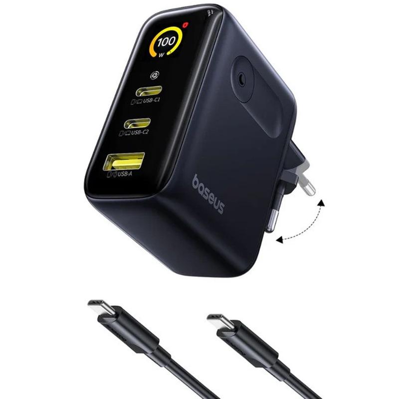 СЗУ Baseus PicoGo AE21 Fast Charger 100W (1USB-A/2C) + кабель Type-C to Type-C (E0121B) на картинке №1
