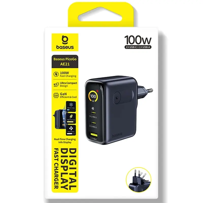 СЗУ Baseus PicoGo AE21 Fast Charger 100W (1USB-A/2C) + кабель Type-C to Type-C (E0121B), Cosmic Black 3, купить оптом с доставкой
