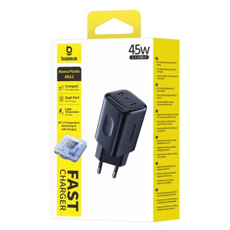 СЗУ Baseus PicoGo AN13 Fast Charger 45W (2USB-C) (E0121F) на картинке №4