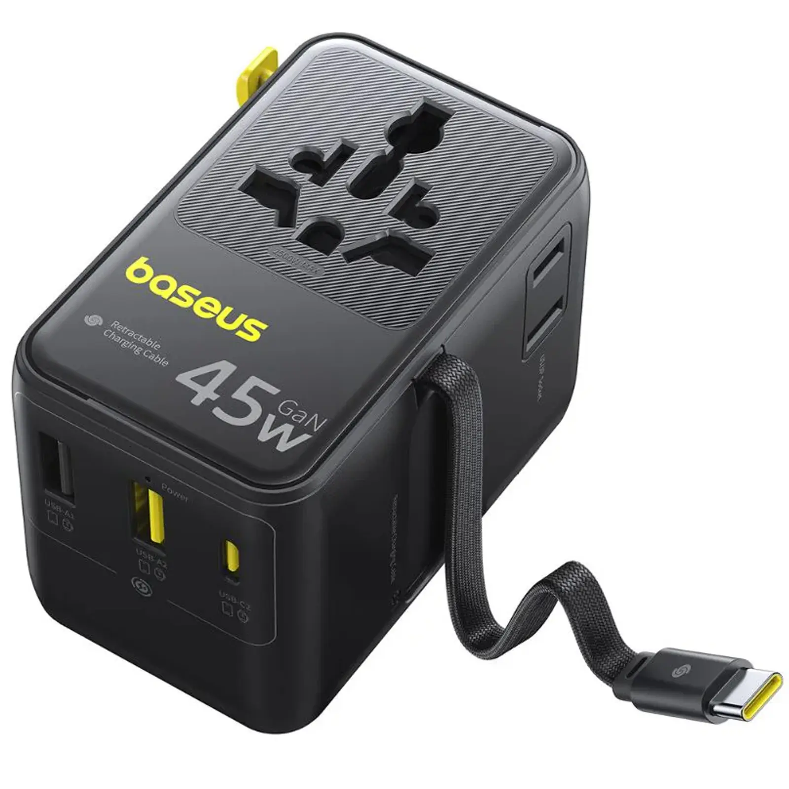 Мережевий універсальний перехідник Baseus AG11 45W with retractable cable (2USB-A/1C/1Socket) (E0307F), Cosmic Black 2, купити оптом з доставкою