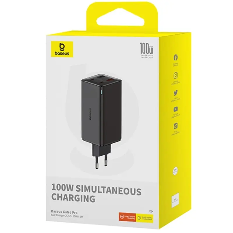 СЗУ Baseus GaN6 Pro Fast Charger 100W (2USB-A/2C) (P101627), Cluster Black 3, купить оптом с доставкой