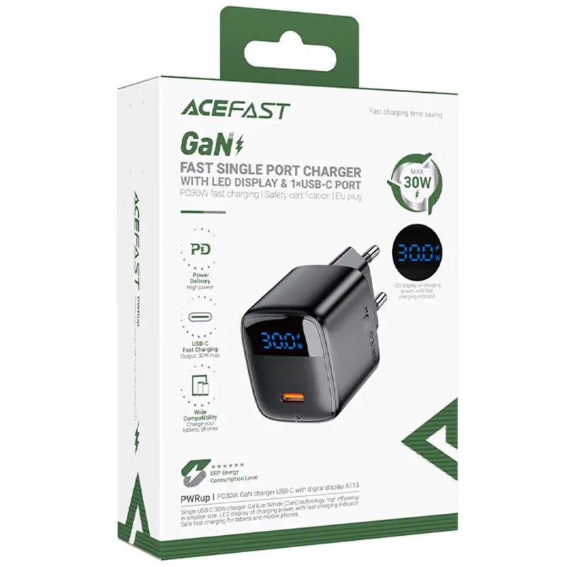 МЗП Acefast A113 PD20W GaN (1USB-C), Black 1, купити оптом з доставкою