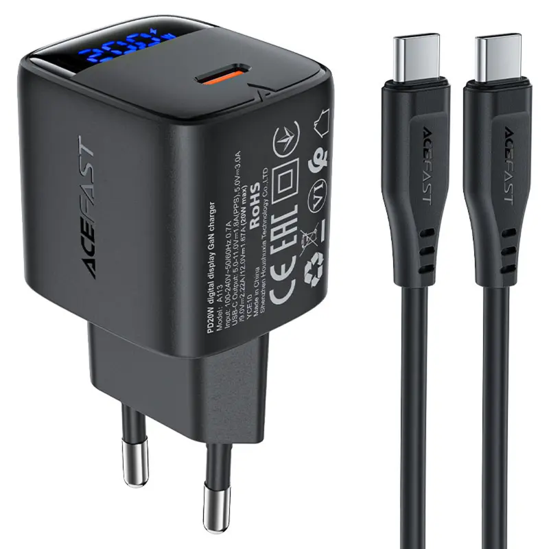 СЗУ Acefast A113 PD20W GaN (1USB-C) + кабель Type-C to Type-C, купить оптом с доставкой