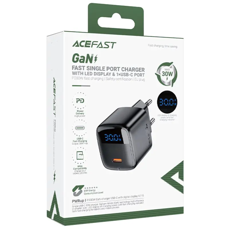 МЗП Acefast A115 PD30W GaN (1USB-C), Black 1, купити оптом з доставкою