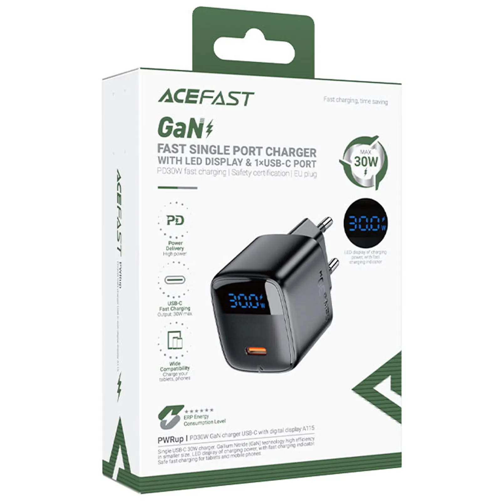 МЗП Acefast A115 PD30W GaN (1USB-C), Black 1, купити оптом з доставкою