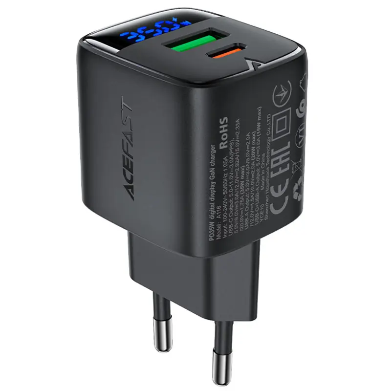 СЗУ Acefast A116 PD35W+QC3.0 GaN (1USB-A/1C), Black 2, купить оптом с доставкой