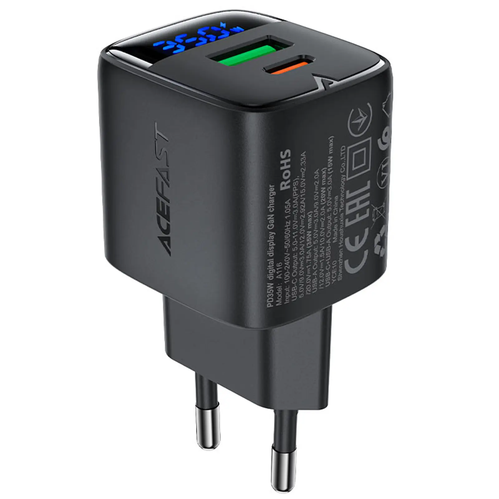 СЗУ Acefast A116 PD35W+QC3.0 GaN (1USB-A/1C), Black 2, купить оптом с доставкой