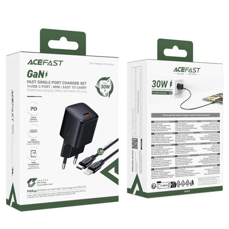 МЗП Acefast A118 PD30W GaN (1USB-C) + кабель Type-C to Lightning на малюнкі №3