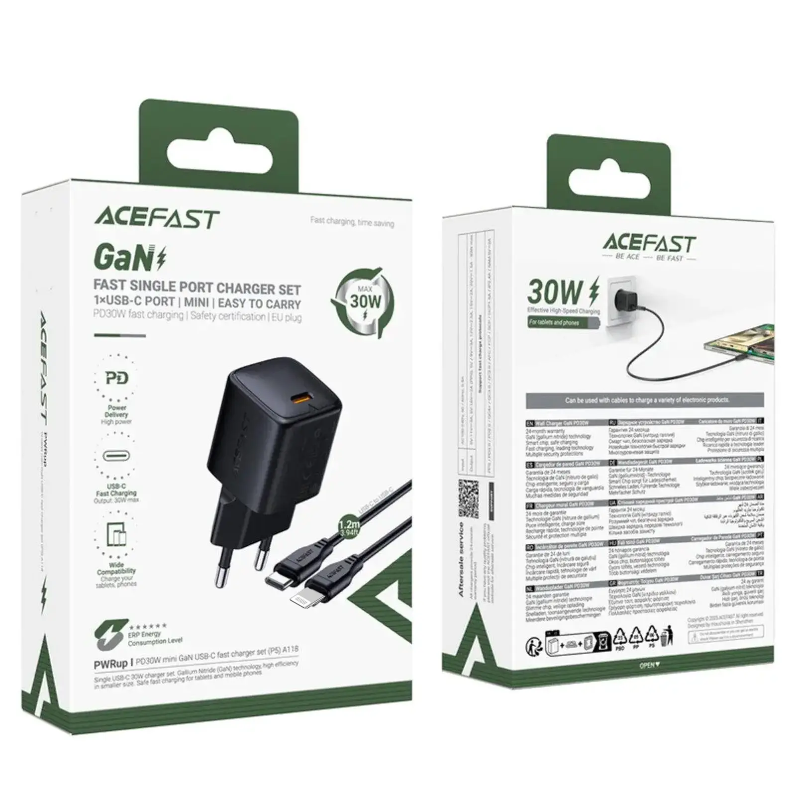 МЗП Acefast A118 PD30W GaN (1USB-C) + кабель Type-C to Lightning, Black 2, купити оптом з доставкою