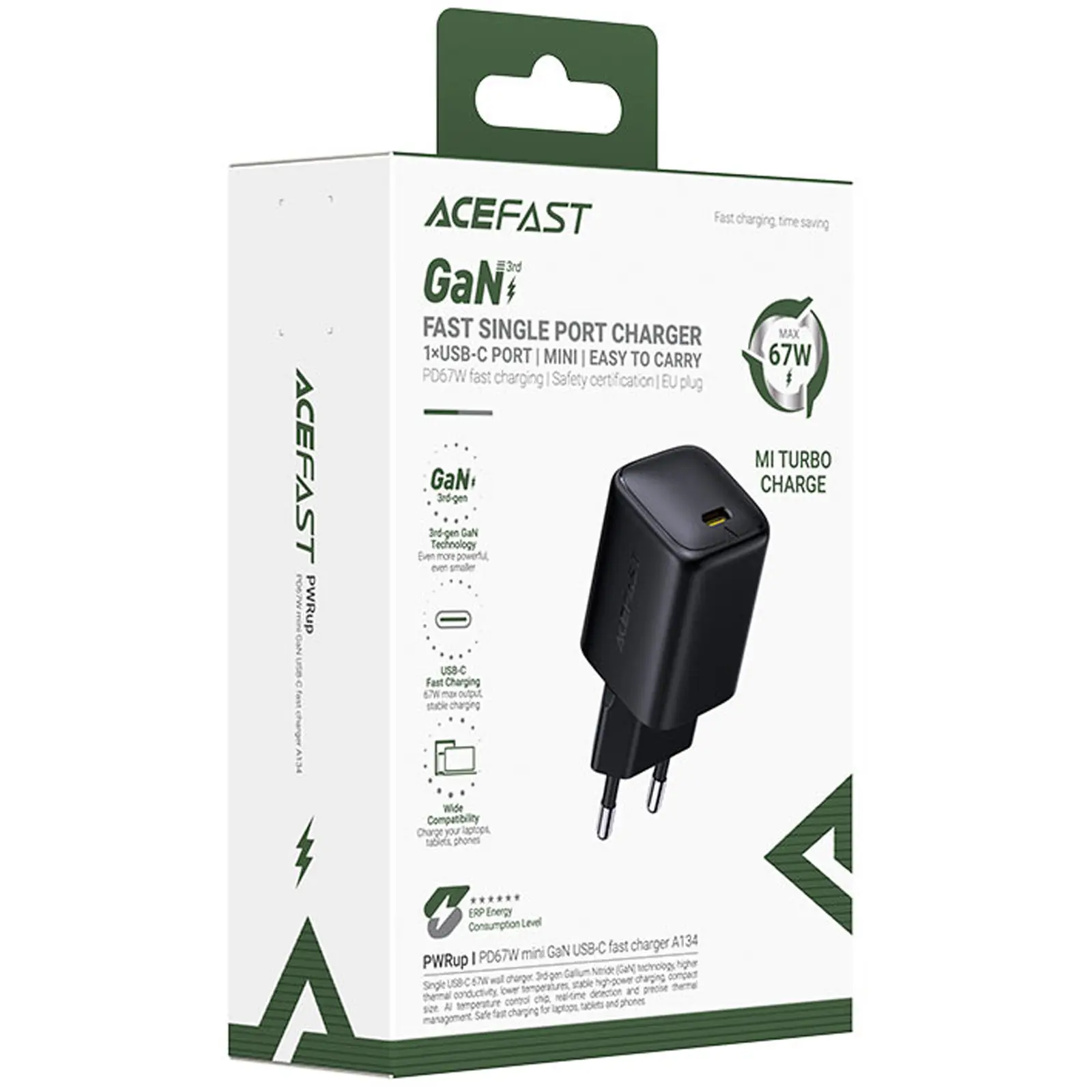 МЗП Acefast A134 PD67W GaN (1USB-C), Black 4, купити оптом з доставкою