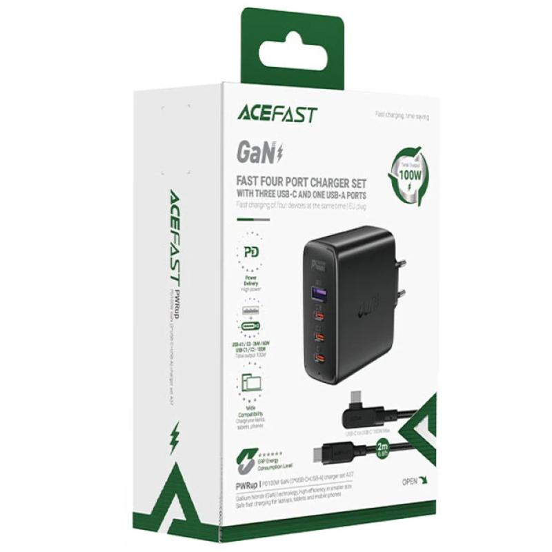 МЗП Acefast A37 PD100W+QC3.0  GaN (1USB-A/3C) + кабель Type-C to Type-C 2m на малюнкі №4