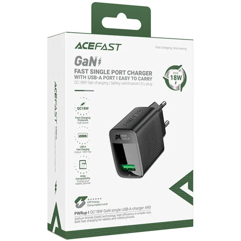 МЗП Acefast A90 QC3.0 18W (1USB-A), Black 3, купити оптом з доставкою