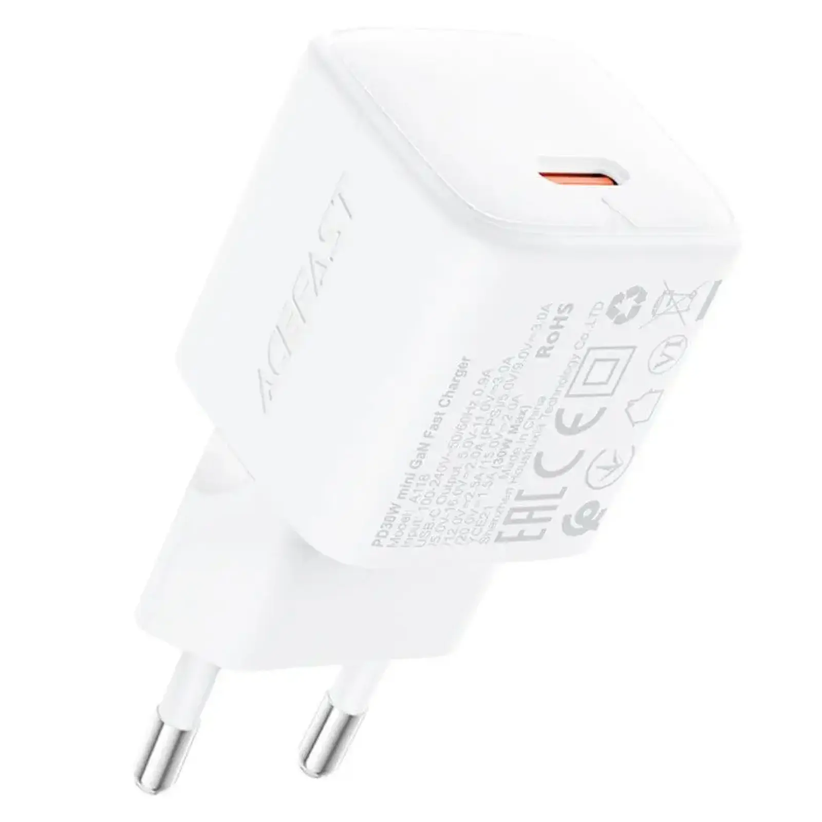 МЗП Acefast A118 PD30W GaN (1USB-C), White, купити оптом з доставкою