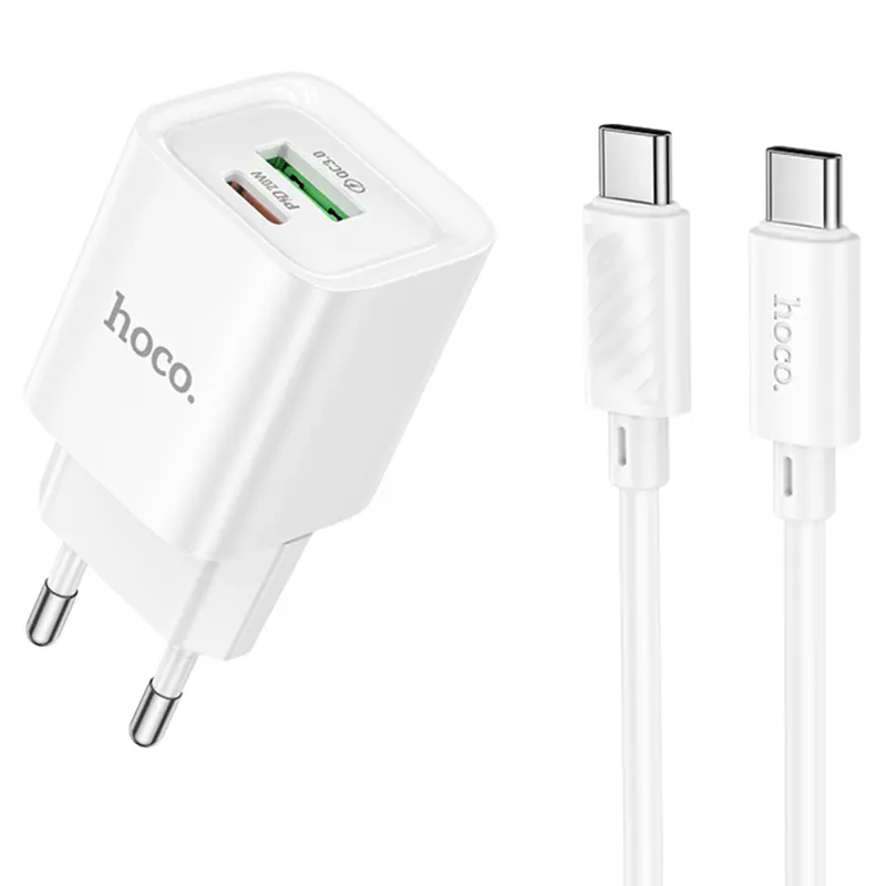 СЗУ Hoco C147A PD20W+QC3.0 (1USB-A/1C) + кабель Type-C to Type-C, купить оптом с доставкой