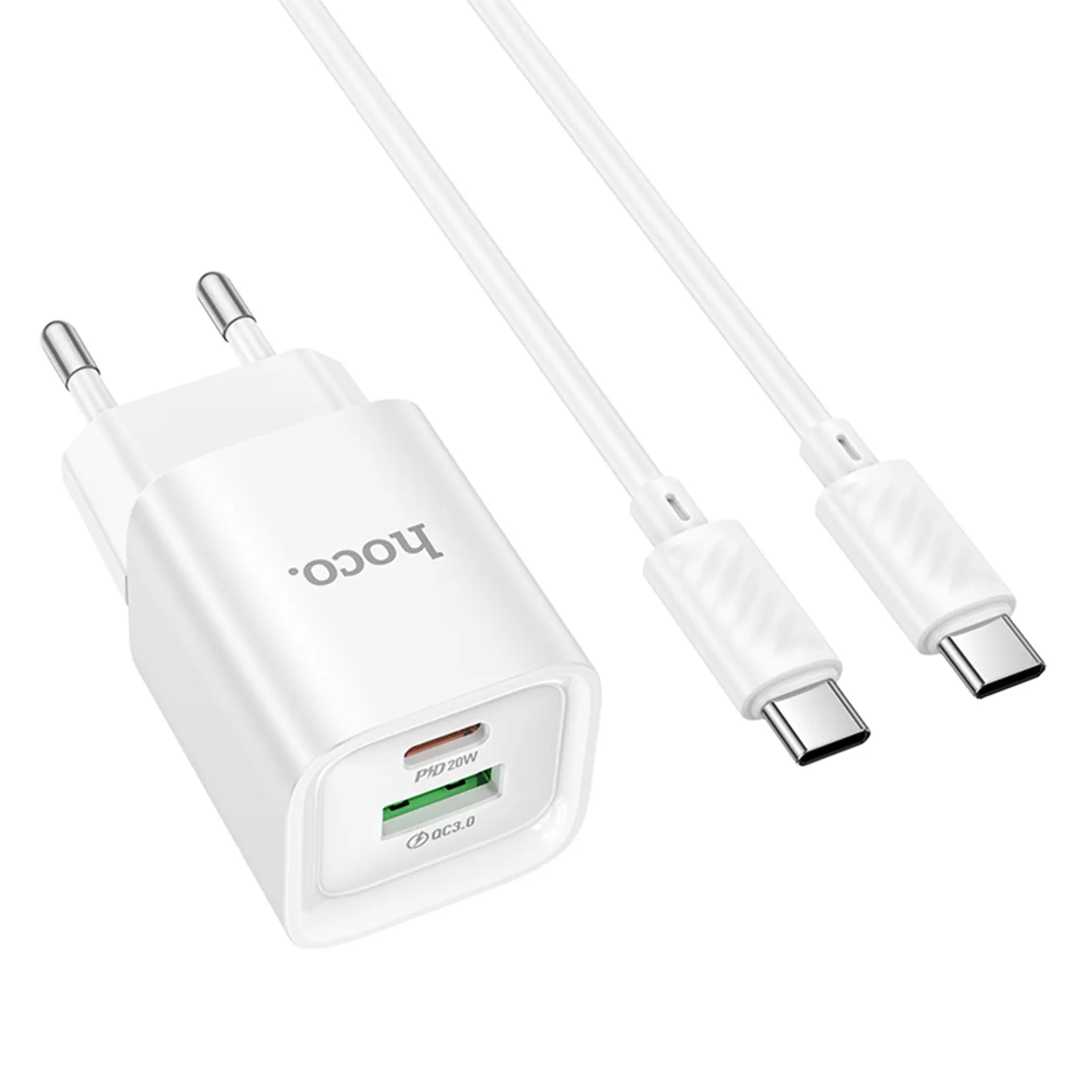 СЗУ Hoco C147A PD20W+QC3.0 (1USB-A/1C) + кабель Type-C to Type-C, White 1, купить оптом с доставкой