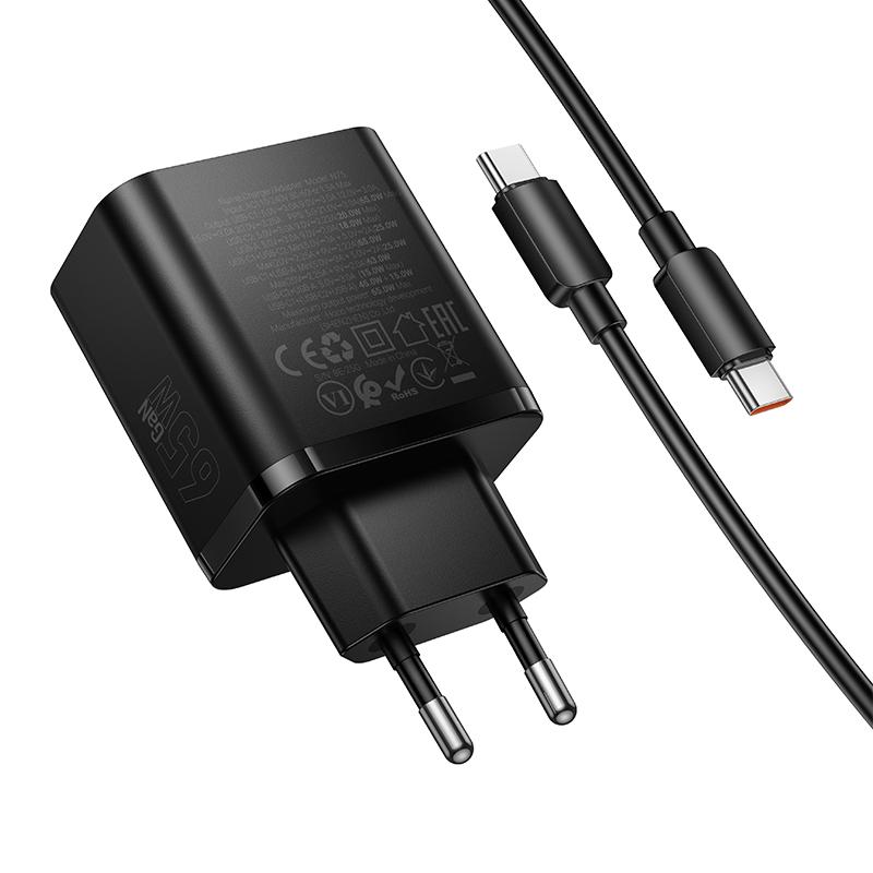 МЗП Hoco N75 Grande 65W QC+PD (1USB-A/2C) + кабель Type-C to Type-C на малюнкі №7