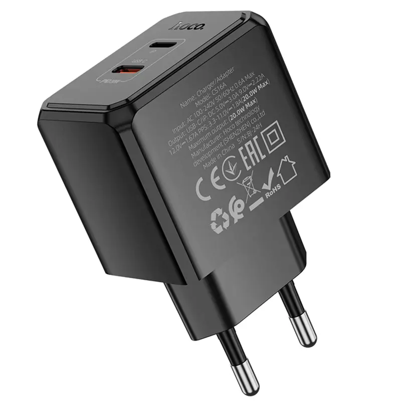 МЗП Hoco CS16A Wish PD20W (1USB-C/1L), Black 6, купити оптом з доставкою