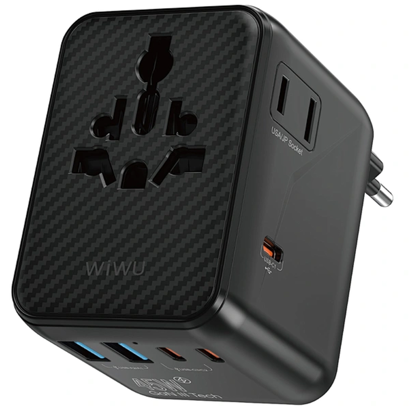 Сетевой универсальный переходник WIWU UA010 Warrior GaN 45W + 2USB-A/3C, Black, купить оптом с доставкой
