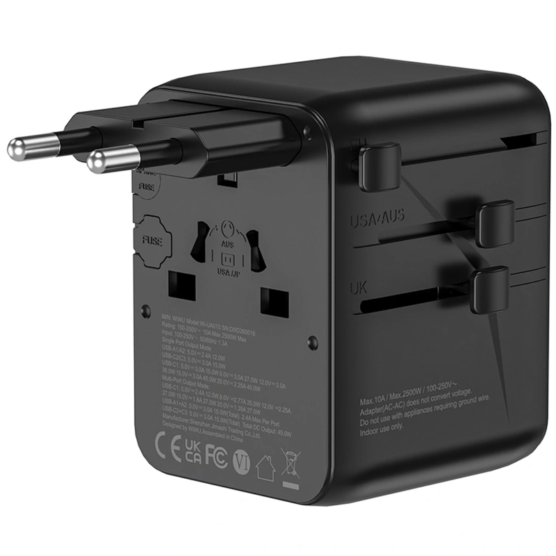 Мережевий універсальний перехідник WIWU UA010 Warrior GaN 45W + 2USB-A/3C на малюнкі №2