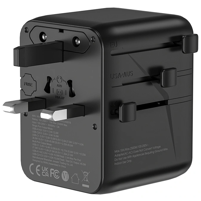 Мережевий універсальний перехідник WIWU UA010 Warrior GaN 45W + 2USB-A/3C на малюнкі №5
