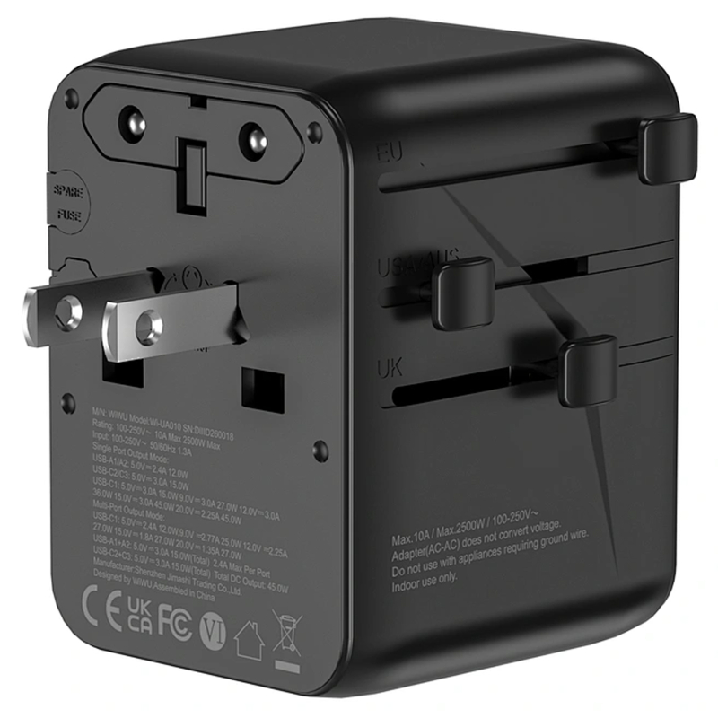 Мережевий універсальний перехідник WIWU UA010 Warrior GaN 45W + 2USB-A/3C на малюнкі №6