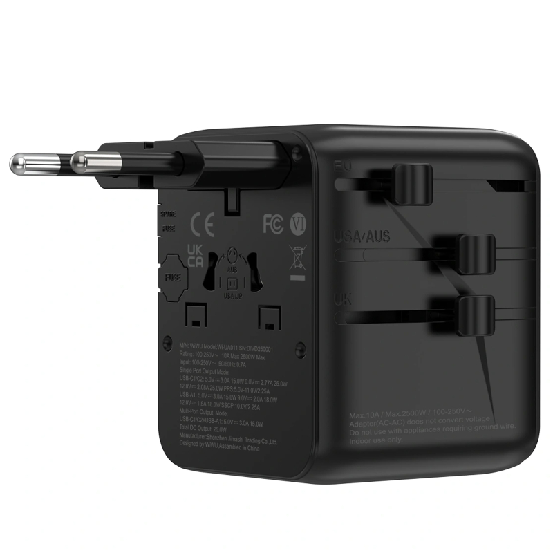 Мережевий універсальний перехідник WIWU UA011 Warrior GaN 25W + 1USB-A/2C на малюнкі №2