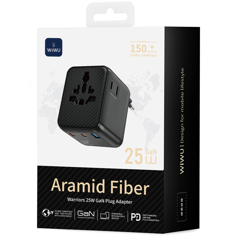 Мережевий універсальний перехідник WIWU UA011 Warrior GaN 25W + 1USB-A/2C на малюнкі №4