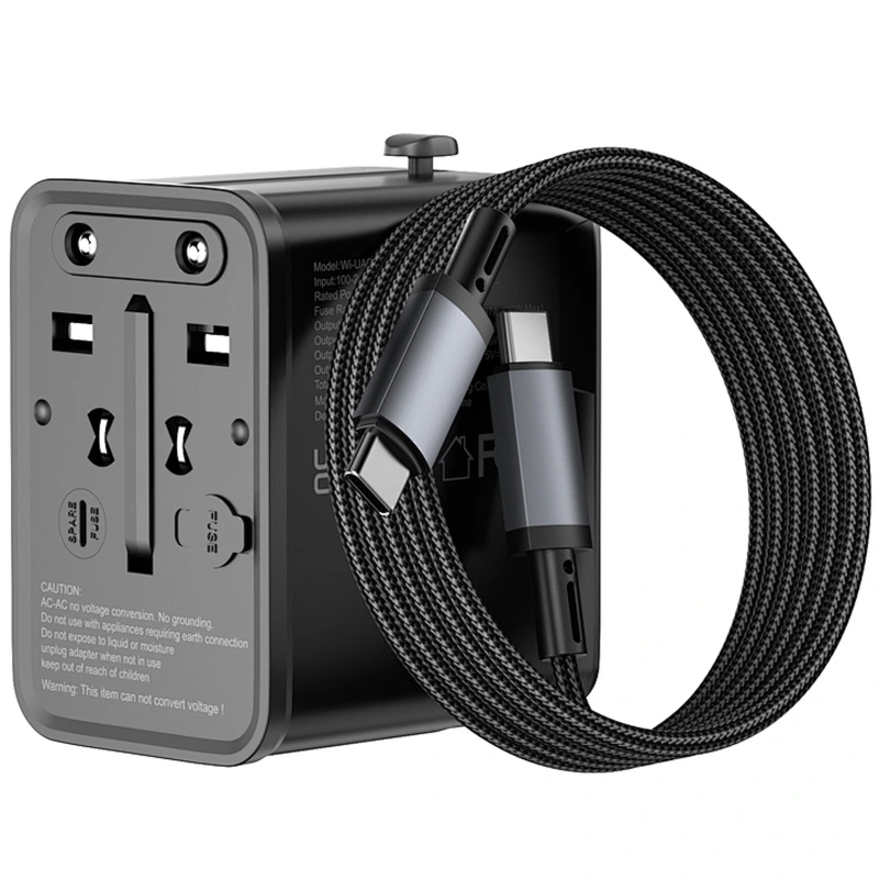 Мережевий універсальний перехідник WIWU UA013 20W GaN + 1USB-A/2C with retractable cable Type-C на малюнкі №4