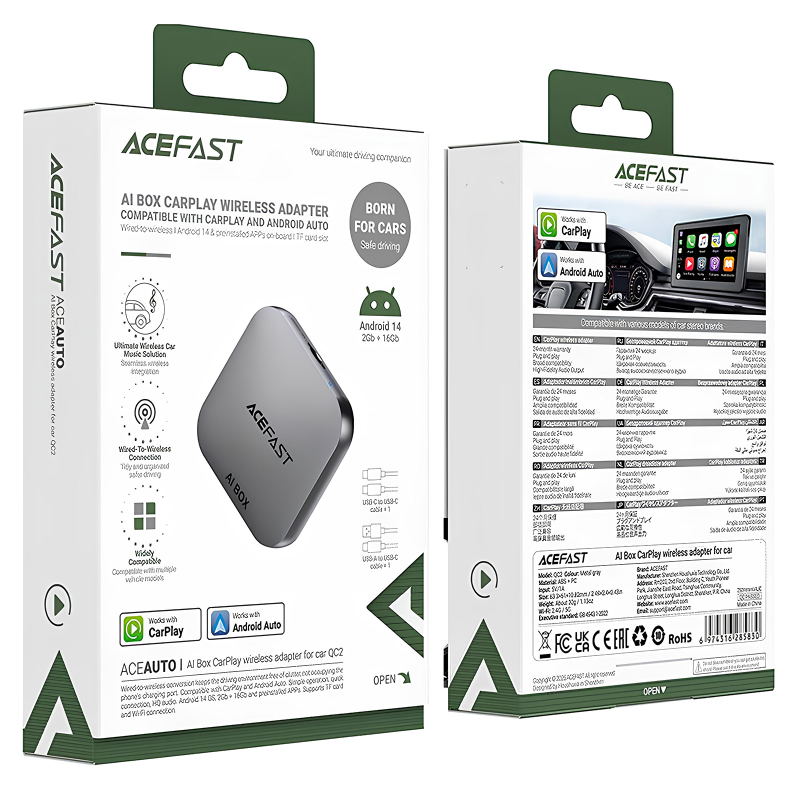 Адаптер Acefast QC2 AI Box car wireless CarPlay/Android Auto, Metal gray 4, купить оптом с доставкой