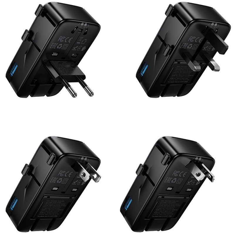 Мережевий універсальний перехідник Hoco AC35 Capaz 15W + 1USB-A/2C, Black 5, купити оптом з доставкою
