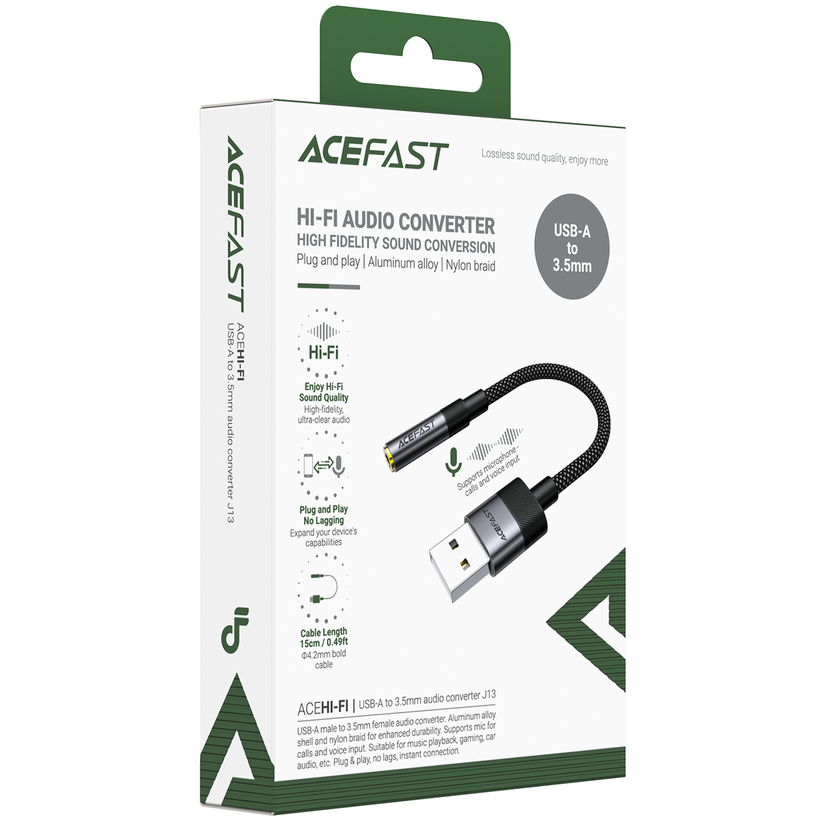 Перехідник Acefast J13 USB male to AUX 3.5mm female, Black 1, купити оптом з доставкою