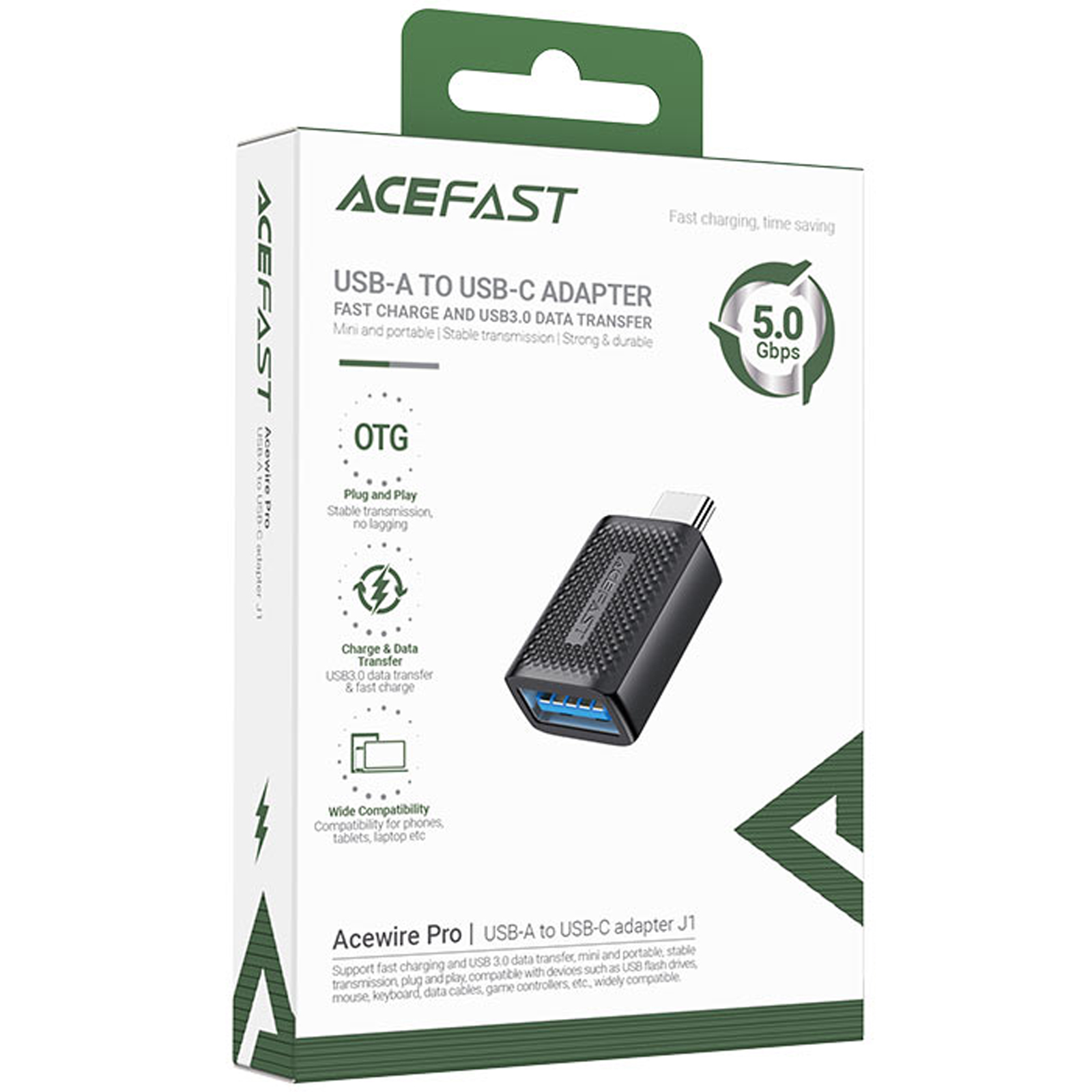 Переходник Acefast J1 Type- Male to USB Female, Black 4, купить оптом с доставкой