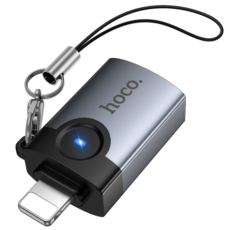 Уцінка Перехідник Hoco UA46 Lightning Male to USB Female USB2.0, Пошкоджена упаковка / Metal gray 2, купити оптом з доставкою