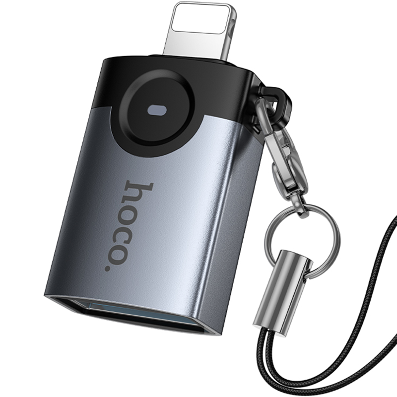 Уцінка Перехідник Hoco UA46 Lightning Male to USB Female USB2.0, Пошкоджена упаковка / Metal gray 3, купити оптом з доставкою