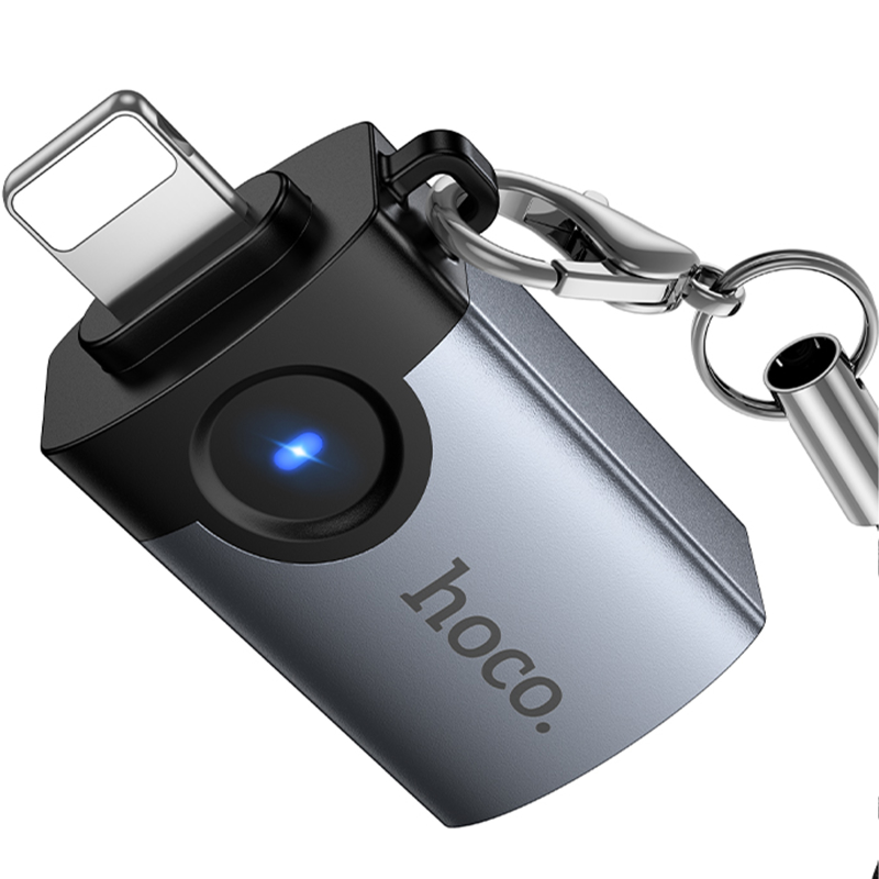 Уцінка Перехідник Hoco UA46 Lightning Male to USB Female USB2.0, Пошкоджена упаковка / Metal gray 4, купити оптом з доставкою