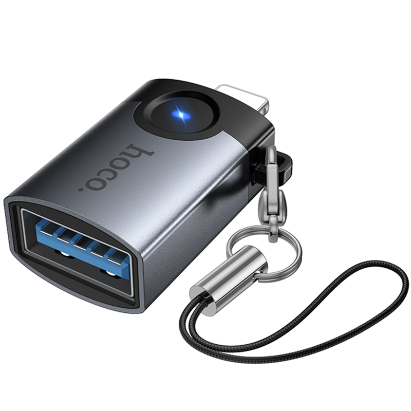 Уцінка Перехідник Hoco UA46 Lightning Male to USB Female USB2.0, Пошкоджена упаковка / Metal gray 5, купити оптом з доставкою