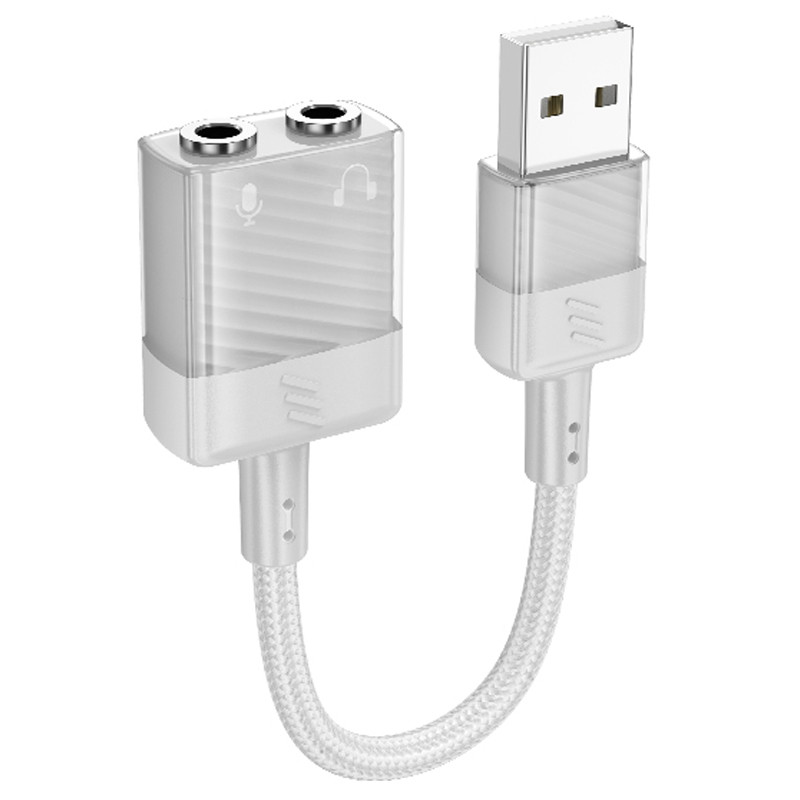 Перехідник Aux Hoco LS37 Spirit 2in1 transparent external sound card USB to 3.5mm дивитися фото №1