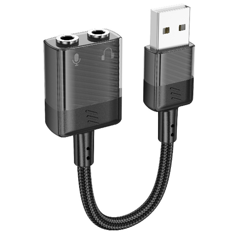 Перехідник Aux Hoco LS37 Spirit 2in1 transparent external sound card USB to 3.5mm дивитися фото №1