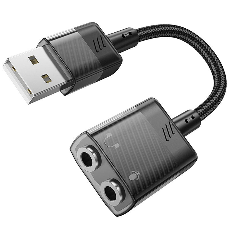 Перехідник Aux Hoco LS37 Spirit 2in1 transparent external sound card USB to 3.5mm дивитися фото №3