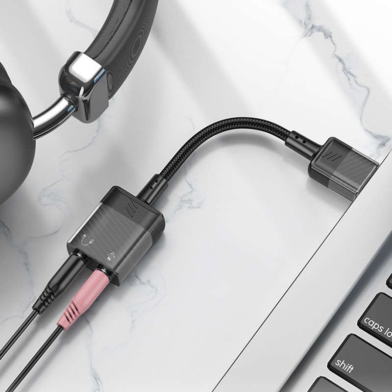 Перехідник Aux Hoco LS37 Spirit 2in1 transparent external sound card USB to 3.5mm дивитися фото №5