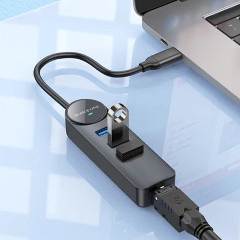 Перехідник Borofone DH6 Erudite 4in1 Gigabit Ethernet (Type-C to USB3.0*3+RJ45) (0.2m) на малюнкі №4