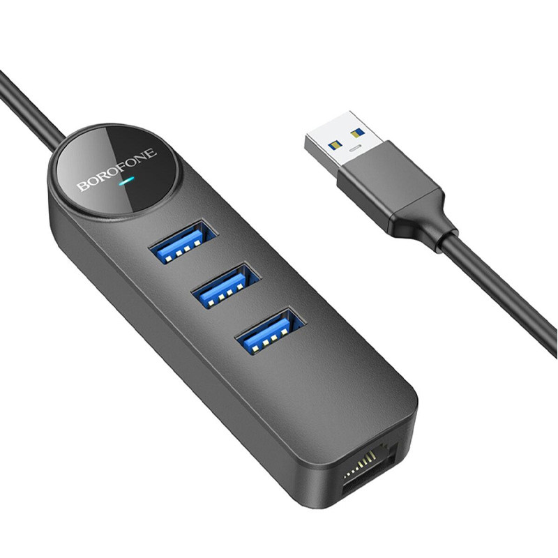Перехідник Borofone DH6 Erudite 4in1 100 Mbps Ethernet (USB to USB2.0*3+RJ45) (1.2m) на малюнкі №3
