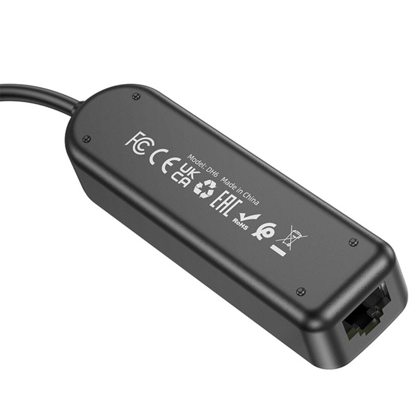 Перехідник Borofone DH6 Erudite 4in1 100 Mbps Ethernet (USB to USB2.0*3+RJ45) (1.2m) на малюнкі №4
